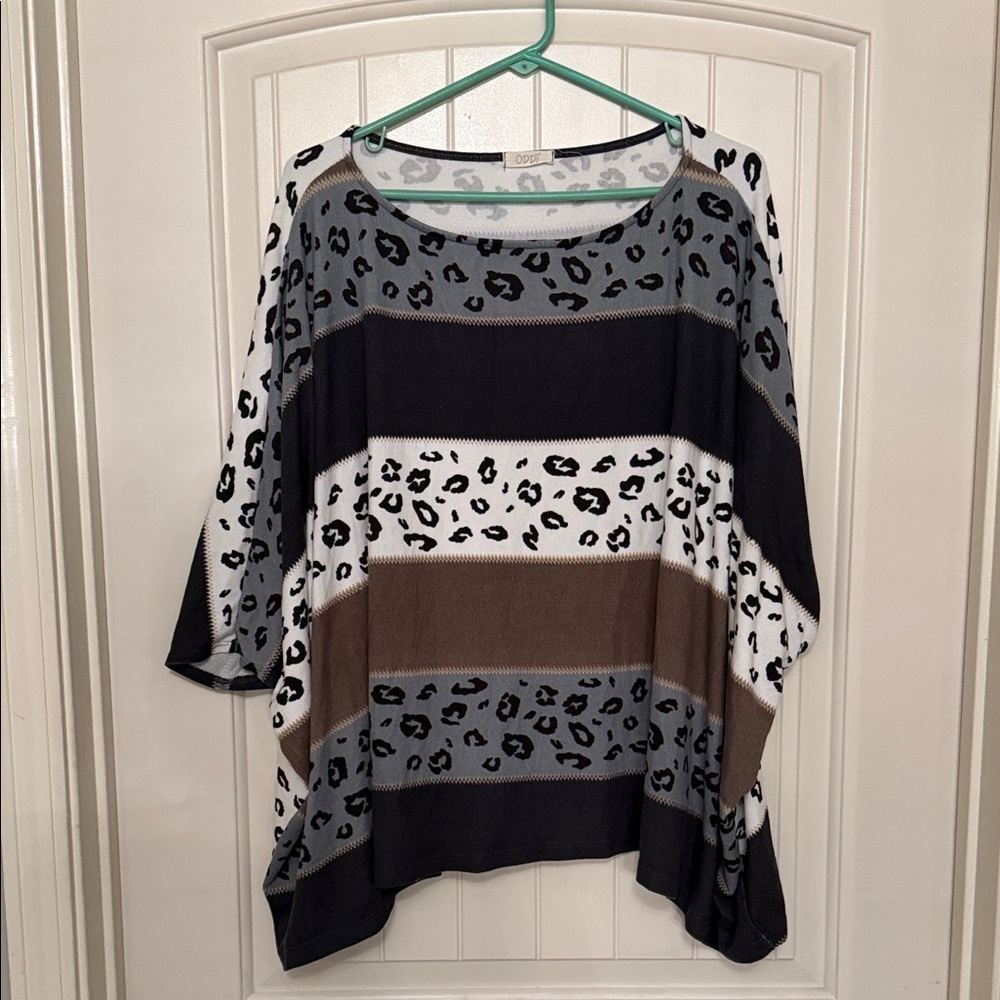 ODDY Animal Print Striped Poncho style Blouse